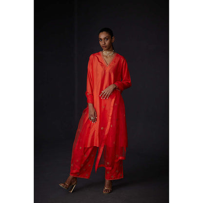 BRIH Scarlet Red Embroidered Kurta with Pant (Set of 2)
