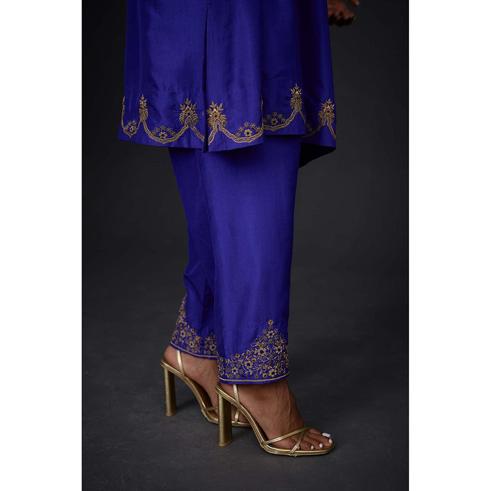BRIH Persian Blue Embroidered Kurta with Pant (Set of 2)