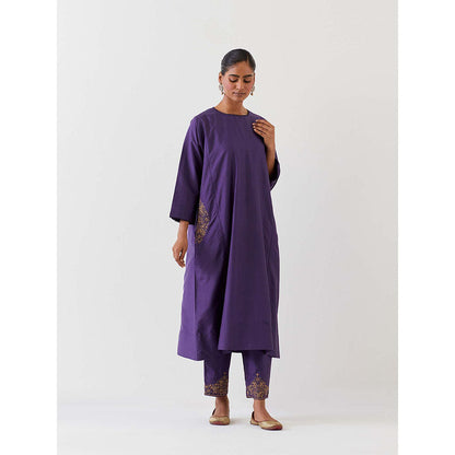 BRIH Grape Purple Embroidered Kurta with Pant (Set of 2)