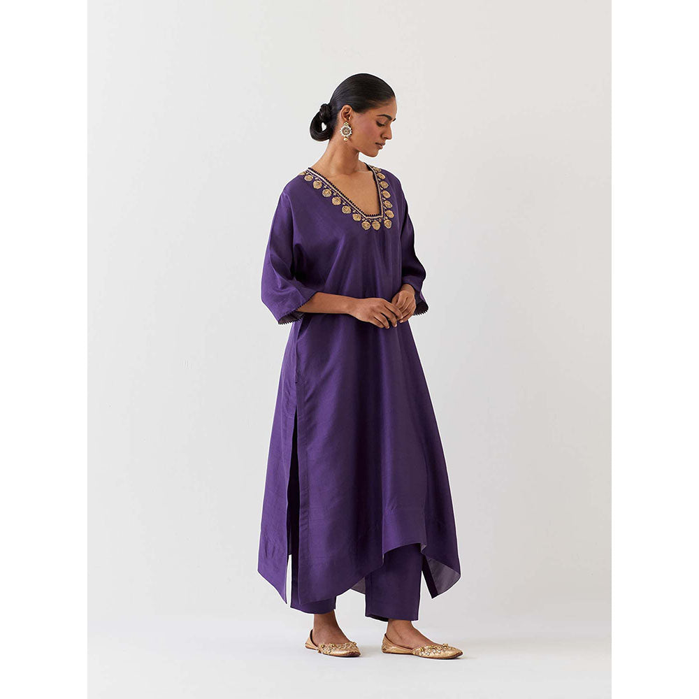BRIH Grape Purple Embroidered Kurta with Pant (Set of 2)