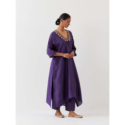 BRIH Grape Purple Embroidered Kurta with Pant (Set of 2)