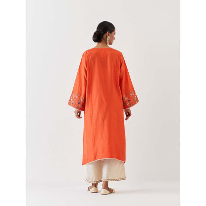 BRIH Rust Embroidered Kurta with Pant (Set of 2)