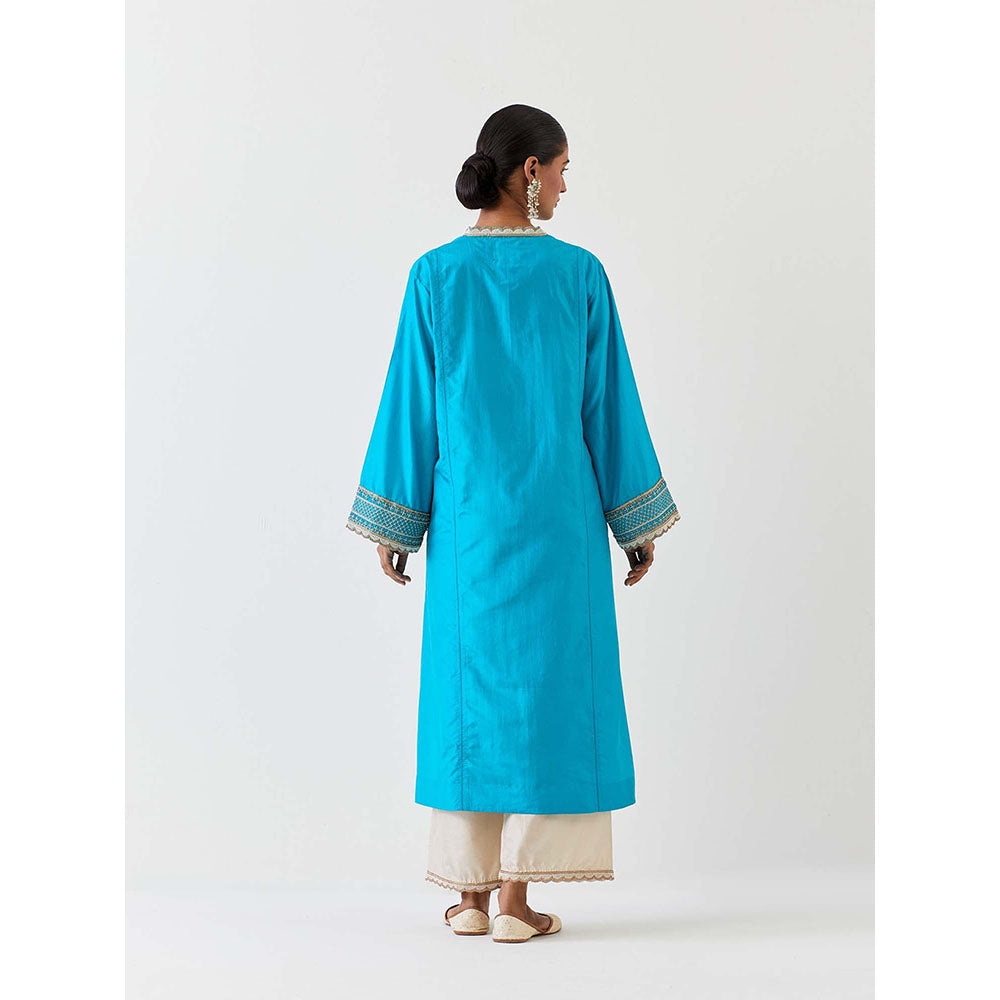BRIH Turquoise Blue Embroidered Kurta with Pant (Set of 2)