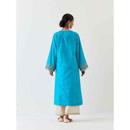 BRIH Turquoise Blue Embroidered Kurta with Pant (Set of 2)