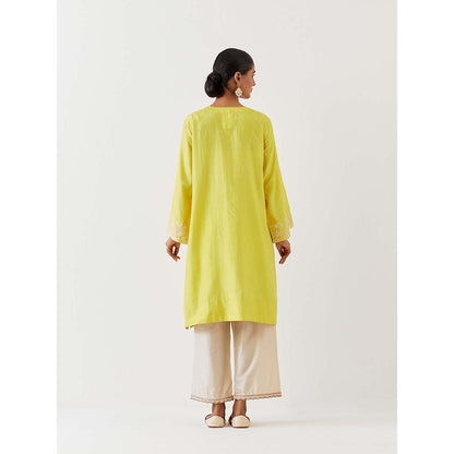 BRIH Lime Green Embroidered Kurta with Pant (Set of 2)