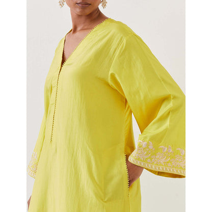 BRIH Lime Green Embroidered Kurta with Pant (Set of 2)