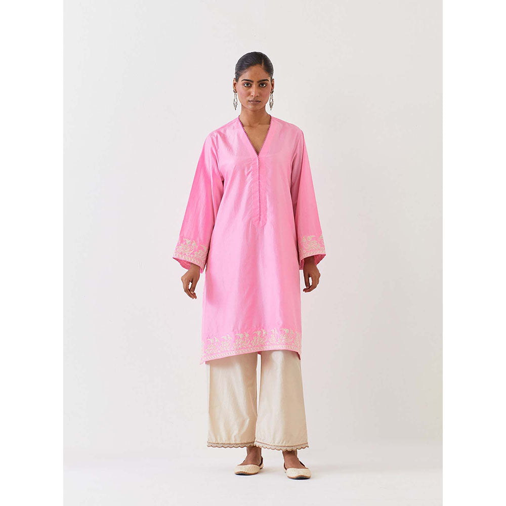 BRIH Pink Embroidered Kurta with Pant (Set of 2)