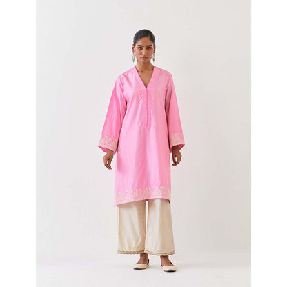 BRIH Pink Embroidered Kurta with Pant (Set of 2)