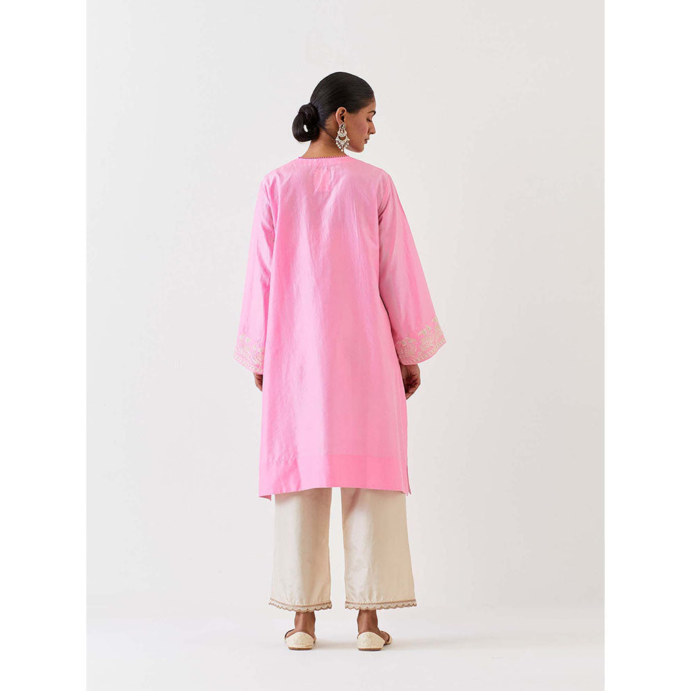 BRIH Pink Embroidered Kurta with Pant (Set of 2)