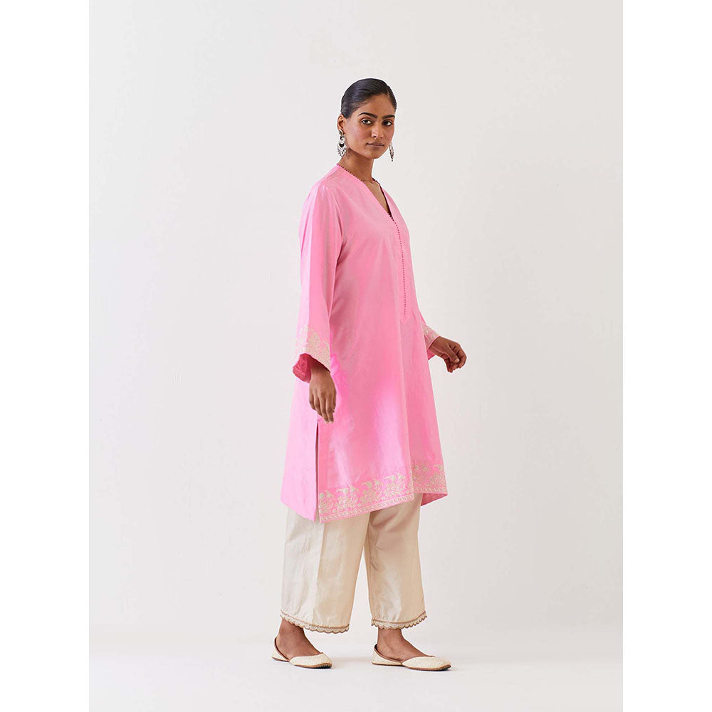 BRIH Pink Embroidered Kurta with Pant (Set of 2)