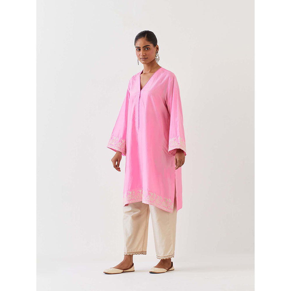 BRIH Pink Embroidered Kurta with Pant (Set of 2)