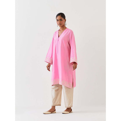 BRIH Pink Embroidered Kurta with Pant (Set of 2)