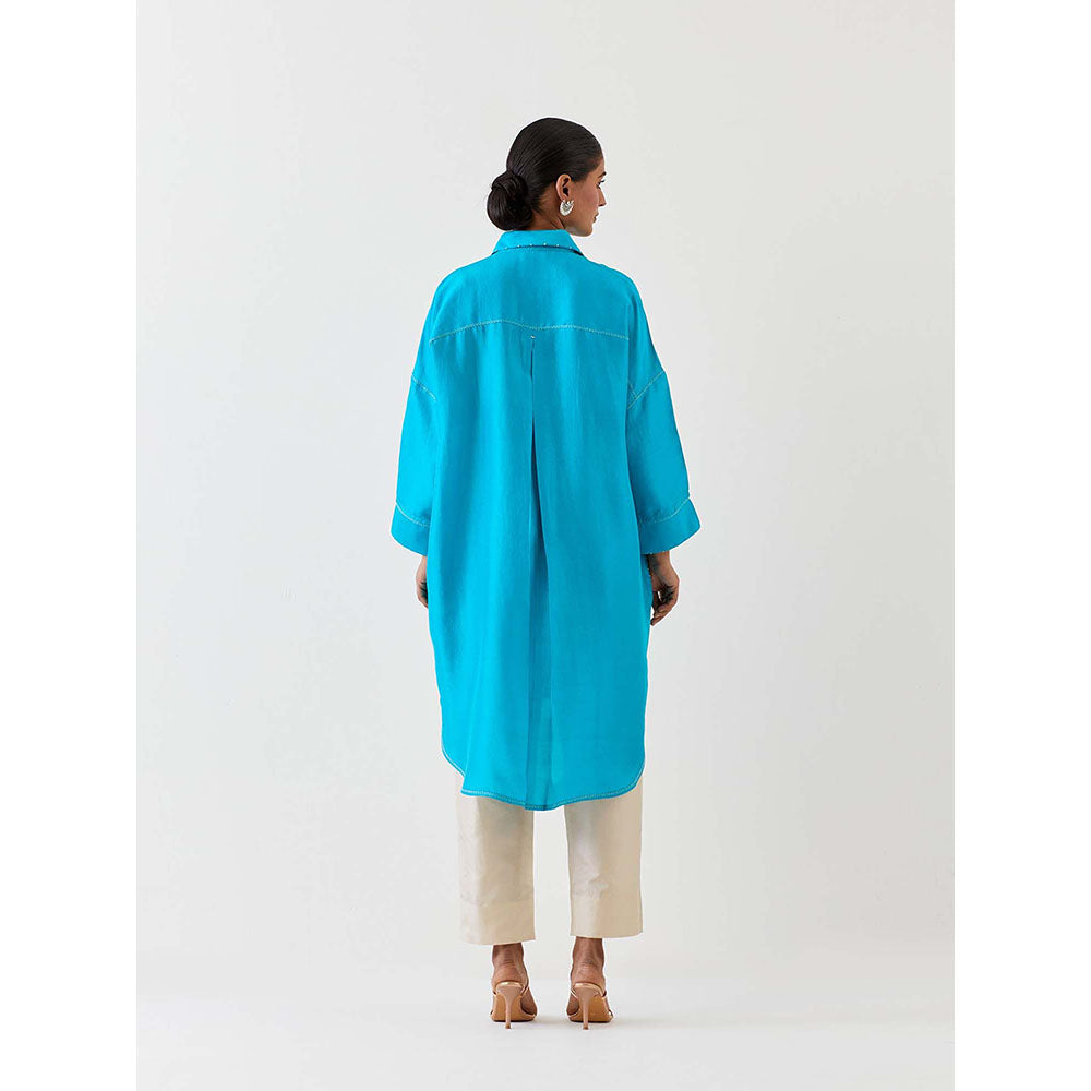 BRIH Turquoise Blue Embroidered Kurta with Pant (Set of 2)