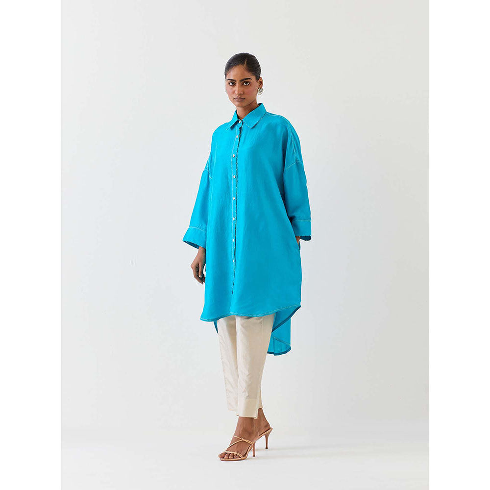 BRIH Turquoise Blue Embroidered Kurta with Pant (Set of 2)