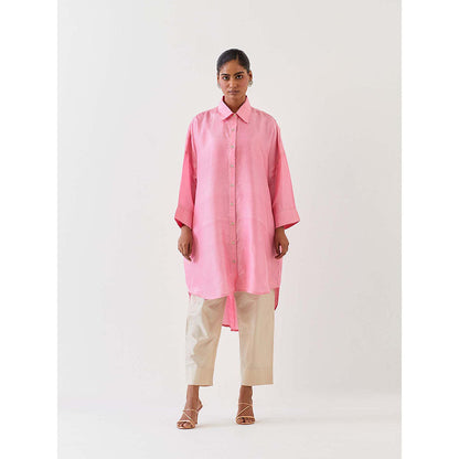 BRIH Pink Embroidered Kurta with Pant (Set of 2)