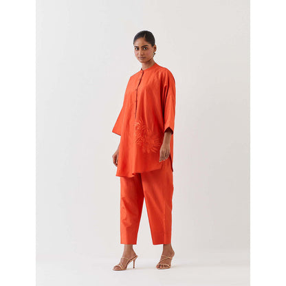 BRIH Rust Embroidered Kurta with Pant (Set of 2)