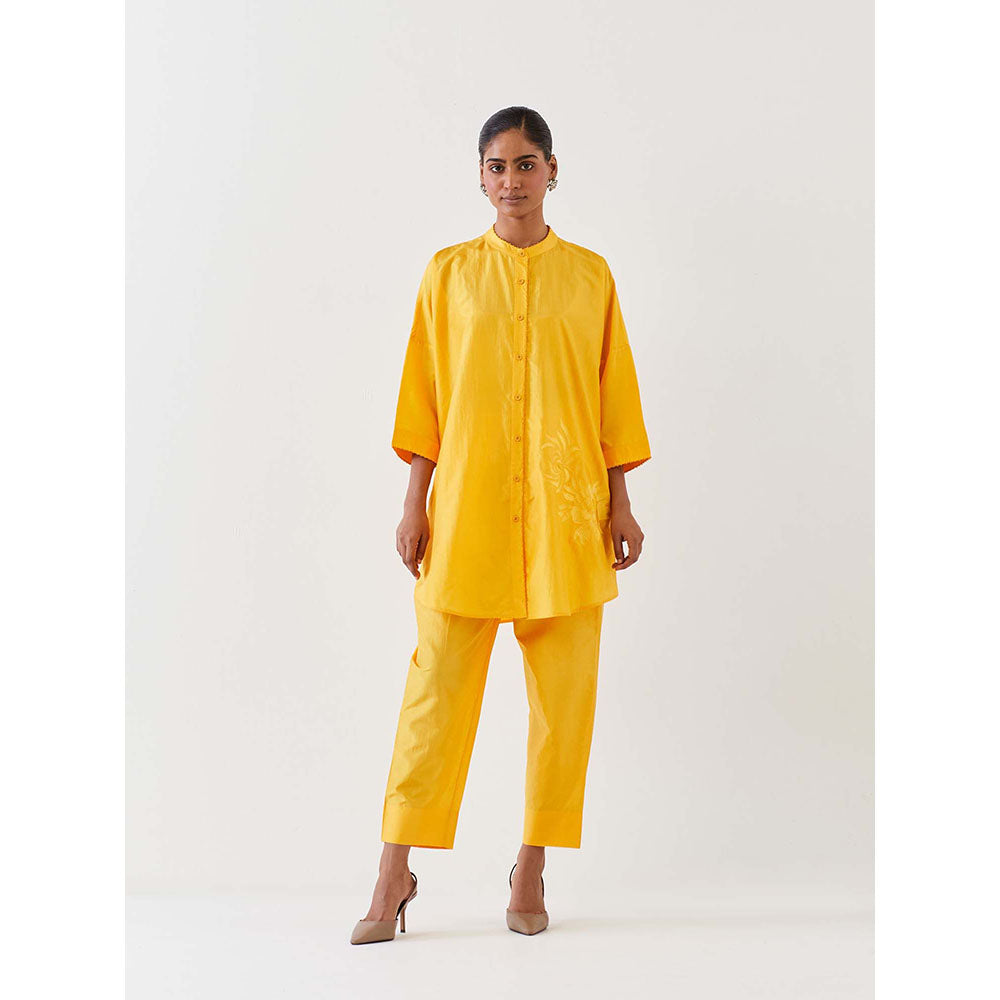BRIH Mango Yellow Embroidered Kurta with Pant (Set of 2)