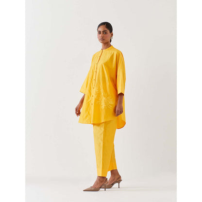 BRIH Mango Yellow Embroidered Kurta with Pant (Set of 2)