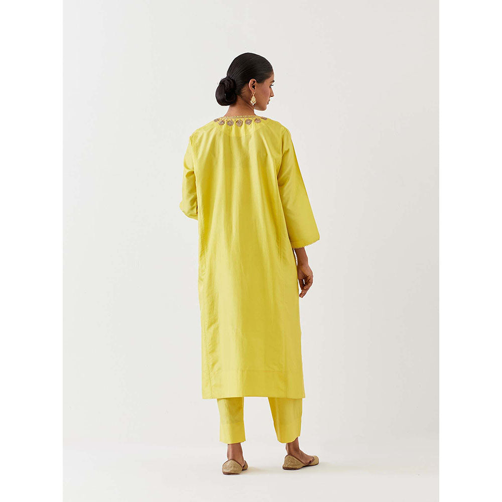 BRIH Lime Green Embroidered Kurta with Pant (Set of 2)
