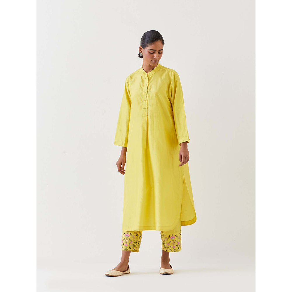 BRIH Yellow Embroidered Kurta with Pant (Set of 2)