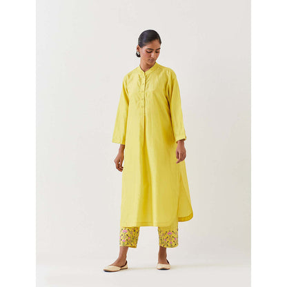 BRIH Yellow Embroidered Kurta with Pant (Set of 2)
