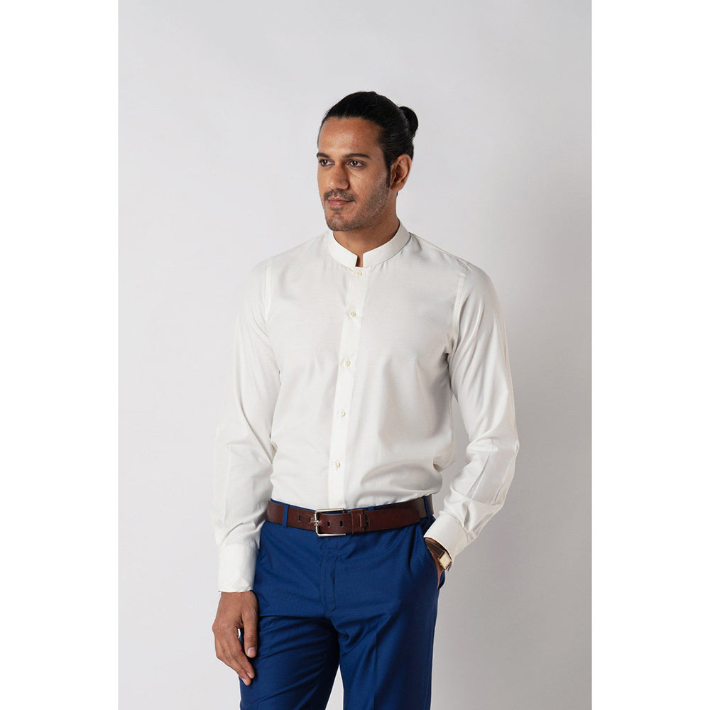 Bubber Blu Blanca Off White Chinese Collar Shirt