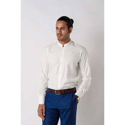 Bubber Blu Blanca Off White Chinese Collar Shirt
