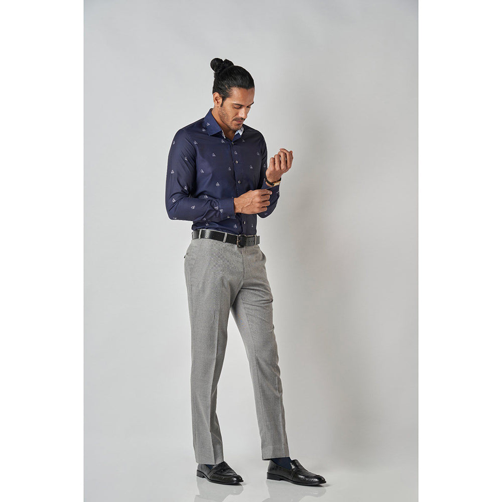 Bubber Blu Crew Navy Blue Yacht Printed Shirt