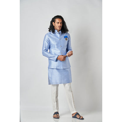 Bubber Blu Blumen White Cardina Bandhi Blue Nehru Jacket