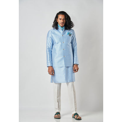 Bubber Blu Bastian White Caspian Bandhi Light Blue Nehru Jacket