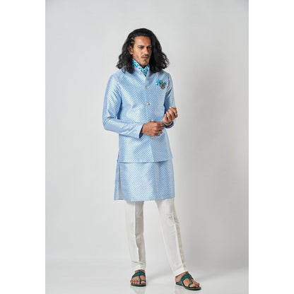 Bubber Blu Bastian White Caspian Bandhi Light Blue Nehru Jacket
