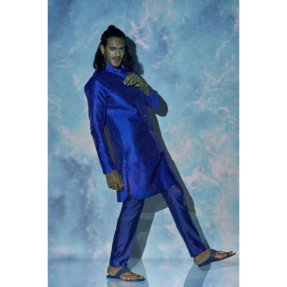Bubber Blu Blueton Indigo Helm Bandhi Navy Blue Nehru Jacket