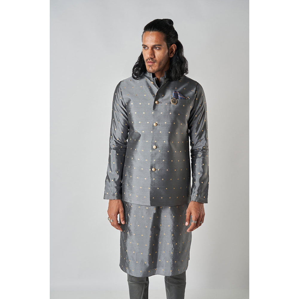 Bubber Blu Calico Clover Bandhi Grey Nehru Jacket