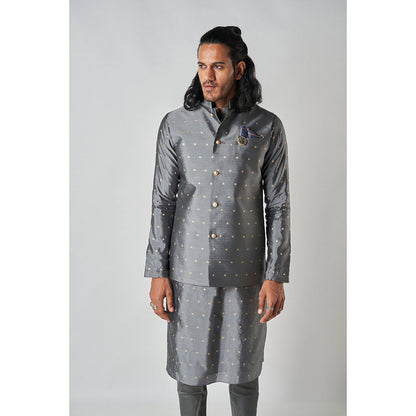Bubber Blu Calico Clover Bandhi Grey Nehru Jacket