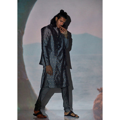 Bubber Blu Calico Clover Bandhi Grey Nehru Jacket