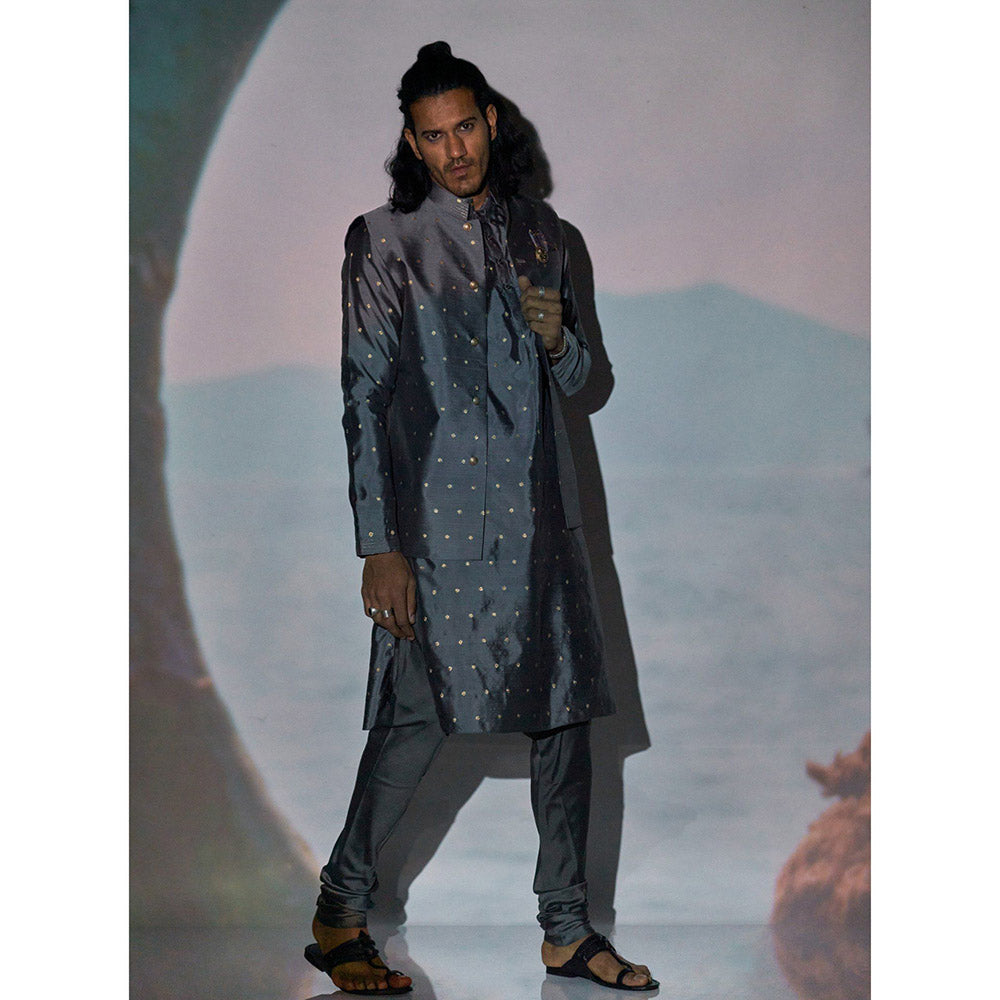 Bubber Blu Calico Clover Bandhi Grey Nehru Jacket