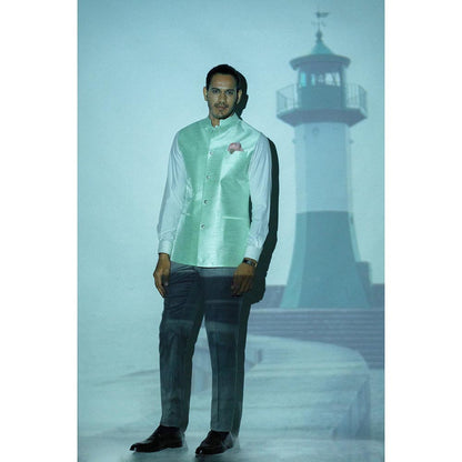 Bubber Blu Adrian Bandhi Light Mint Green Nehru Jacket