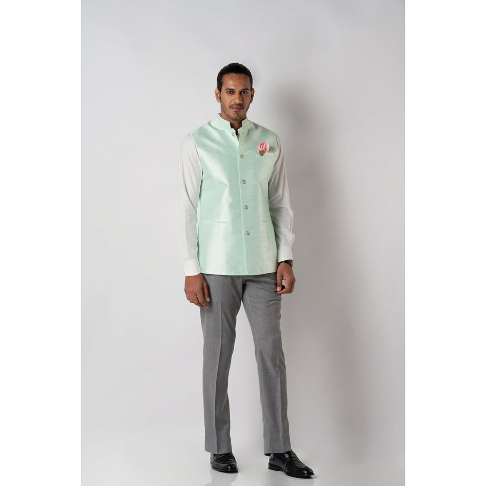 Bubber Blu Adrian Bandhi Light Mint Green Nehru Jacket