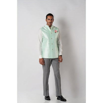 Bubber Blu Adrian Bandhi Light Mint Green Nehru Jacket