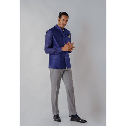 Bubber Blu Brandon Prussian Bandhi Navy Blue Nehru Jacket
