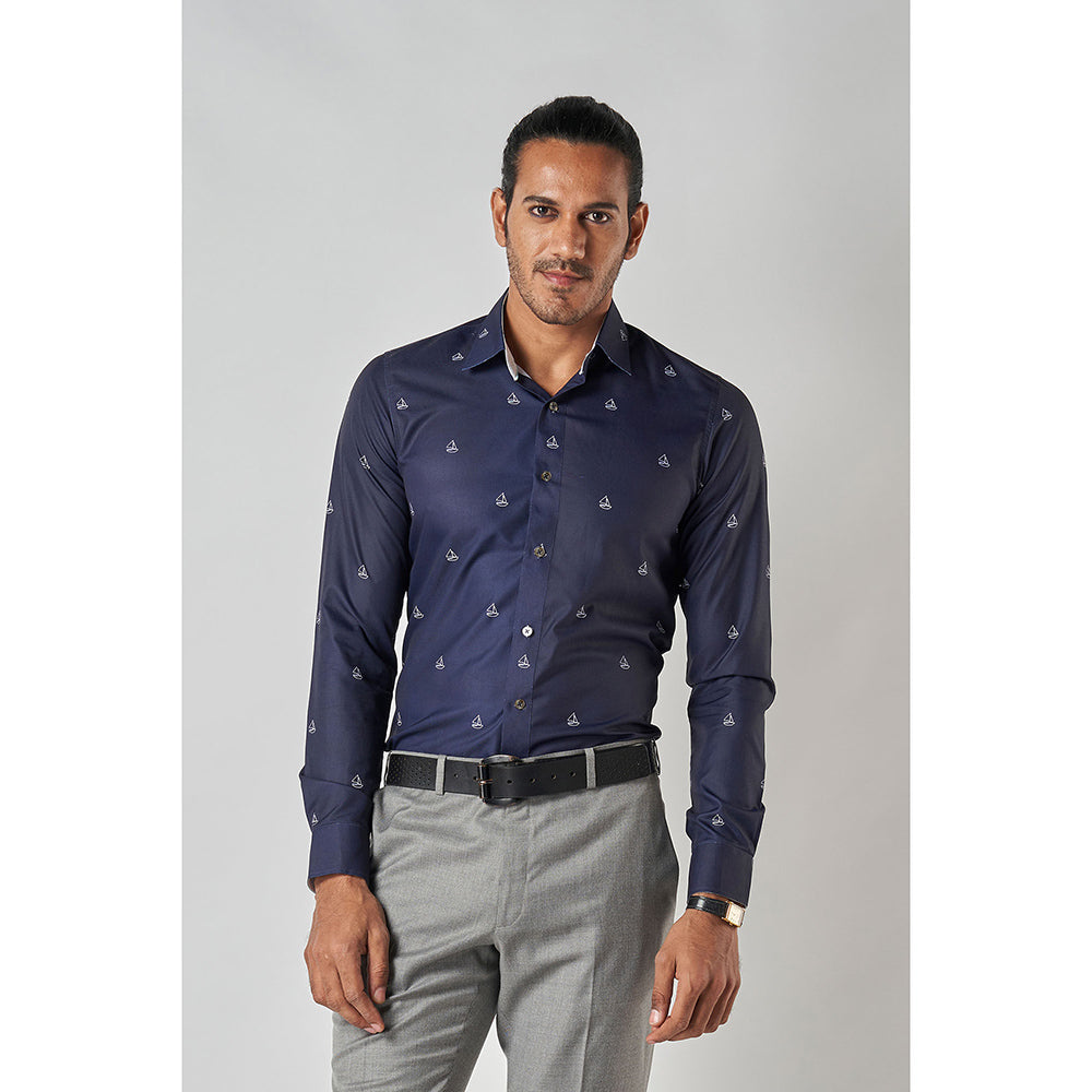 Bubber Blu Crew White & Blue Yacht Printed Shirt