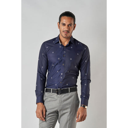 Bubber Blu Crew White & Blue Yacht Printed Shirt