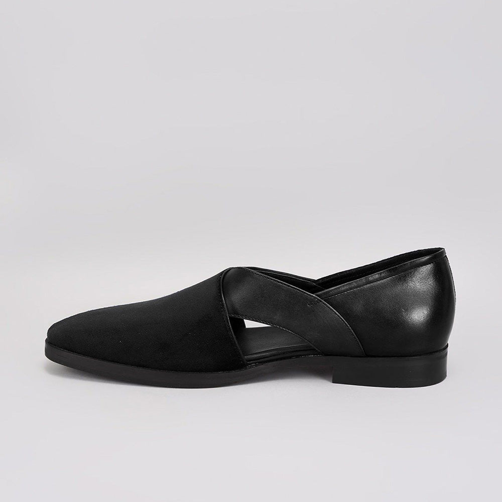 Bubber Couture Keith Black Italian Leather & Velvet Peshawari Sandals