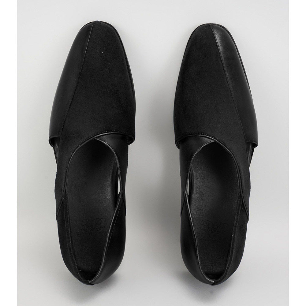 Bubber Couture Keith Black Italian Leather & Velvet Peshawari Sandals