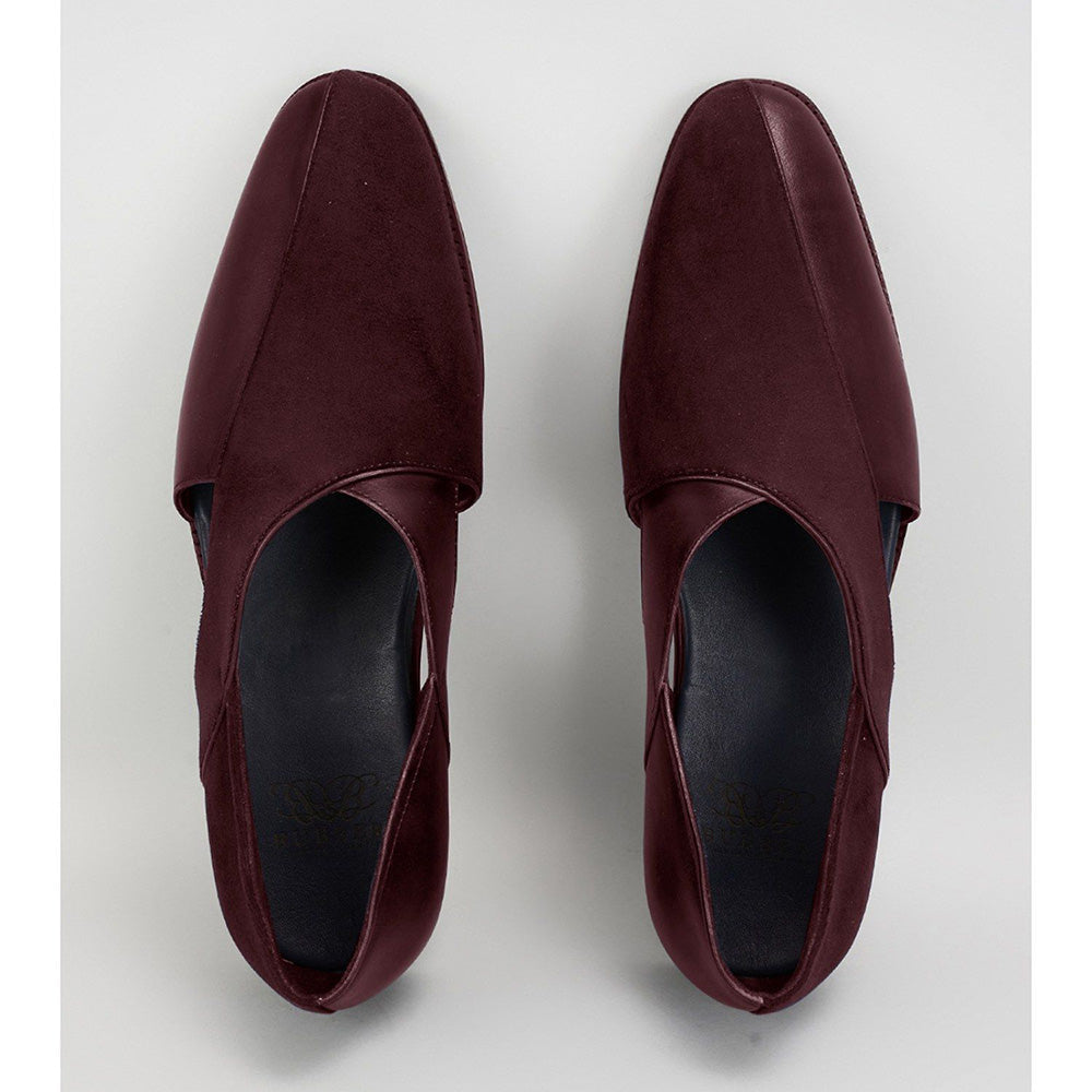 Bubber Couture Felix Burgundy Italian Leather & Velvet Peshawari Sandals