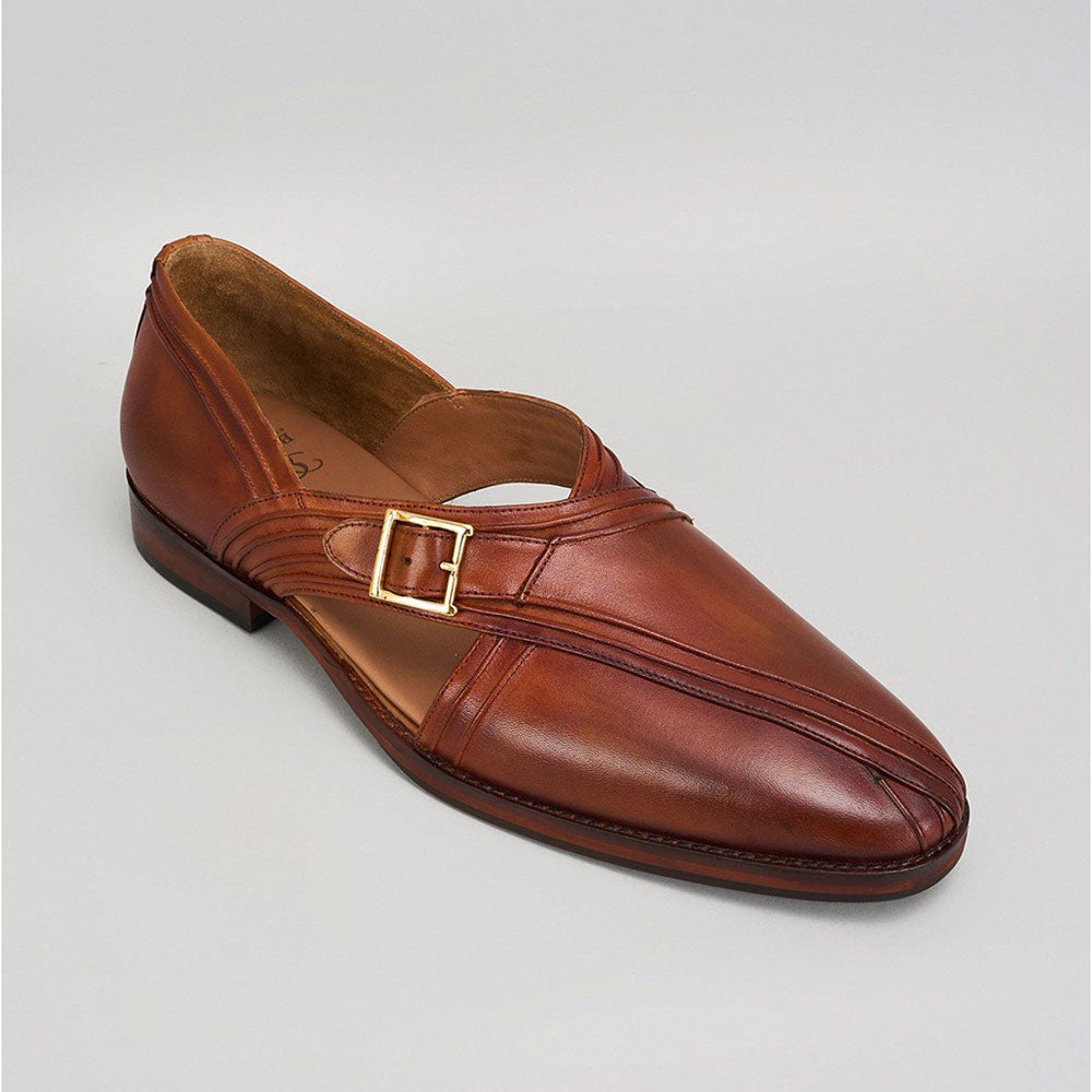 Bubber Couture Jacob Tan Pintucked Italian Leather Peshawari Sandals