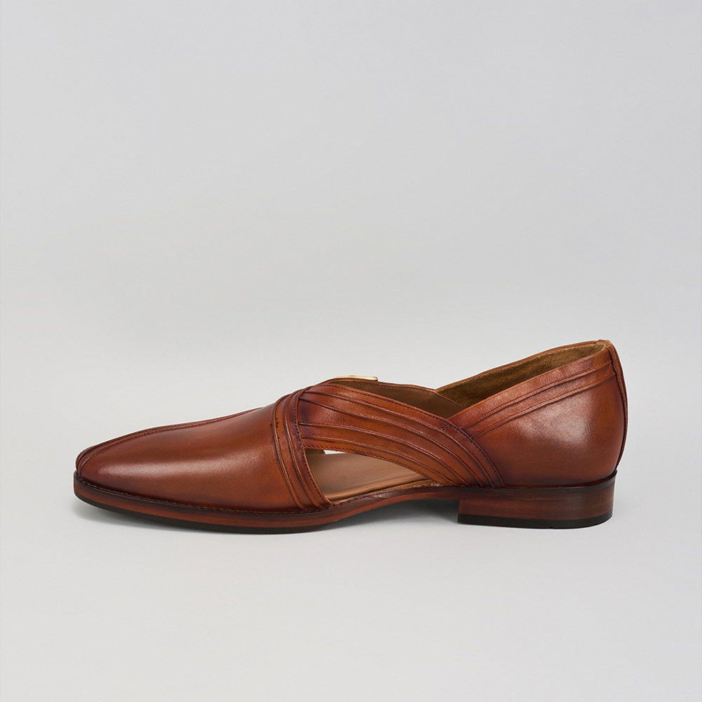 Bubber Couture Jacob Tan Pintucked Italian Leather Peshawari Sandals