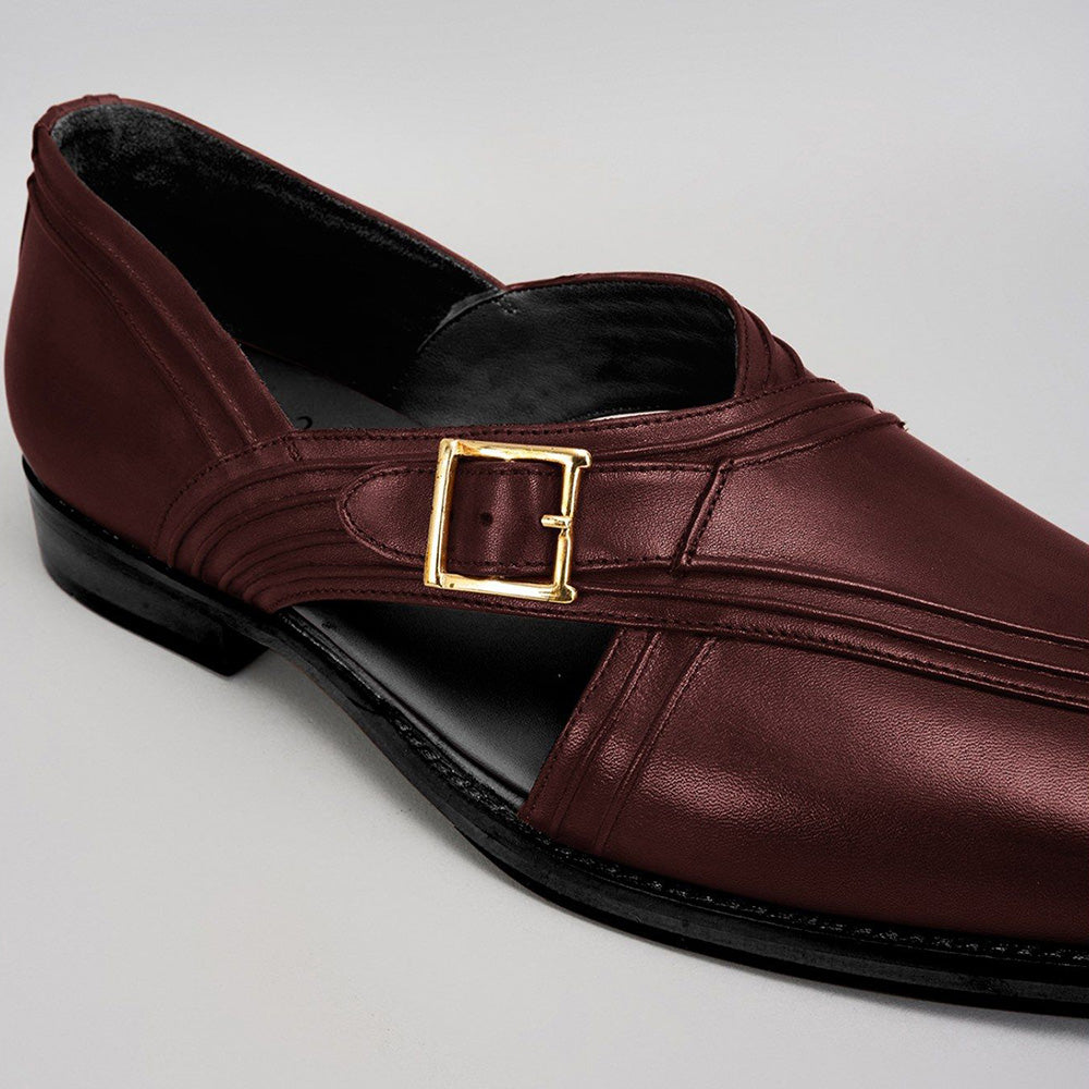 Bubber Couture Bruce Burgundy Pintucked Italian Leather Peshawari Sandals