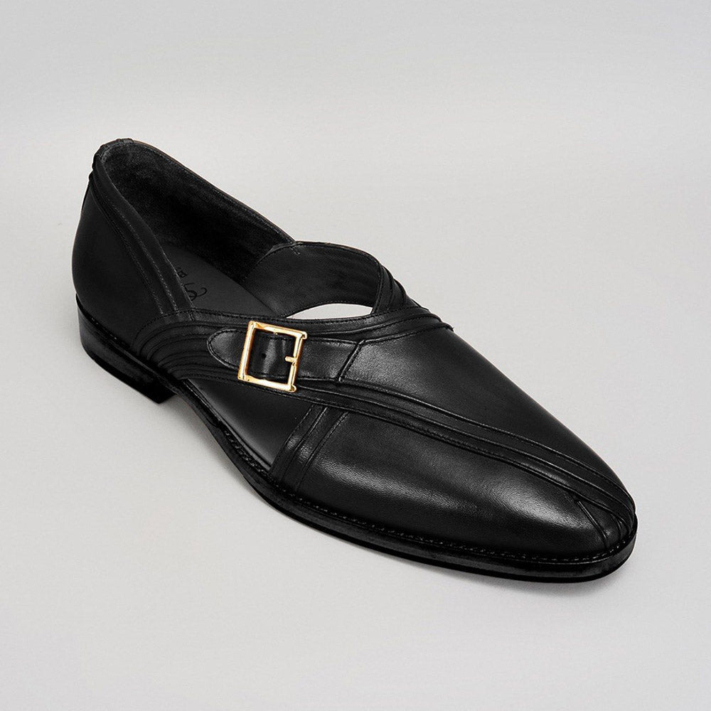Bubber Couture Danton Black Pintucked Italian Leather Peshawari Sandals