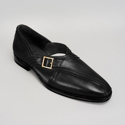 Bubber Couture Danton Black Pintucked Italian Leather Peshawari Sandals